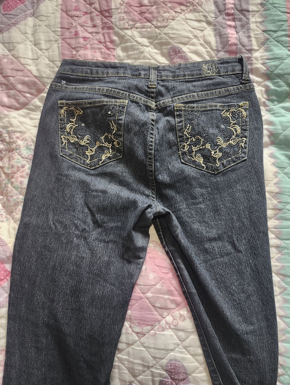 Embroidered Rhinstone Pockets Low Rise Flared Y2K Jeans